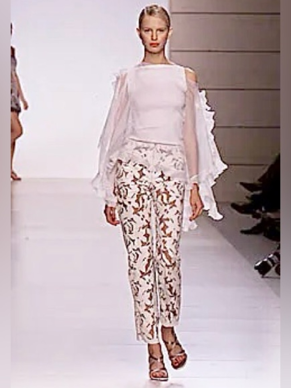 Vintage VALENTINO S/S 2001 Sequin Embellished Cutout Leather Pants in White